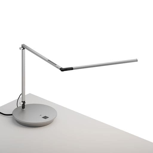 Z-Bar slim Desk Lamp with power base (USB and AC outlets) (Warm Light; Silver) - Desk Lamps