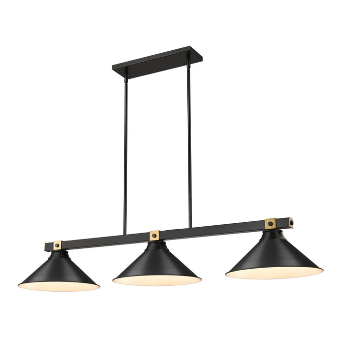 Z-Lite Bronte 3 Light Billiard Light - Matte Black / Rubbed Brass - Cone Shade - 15’’