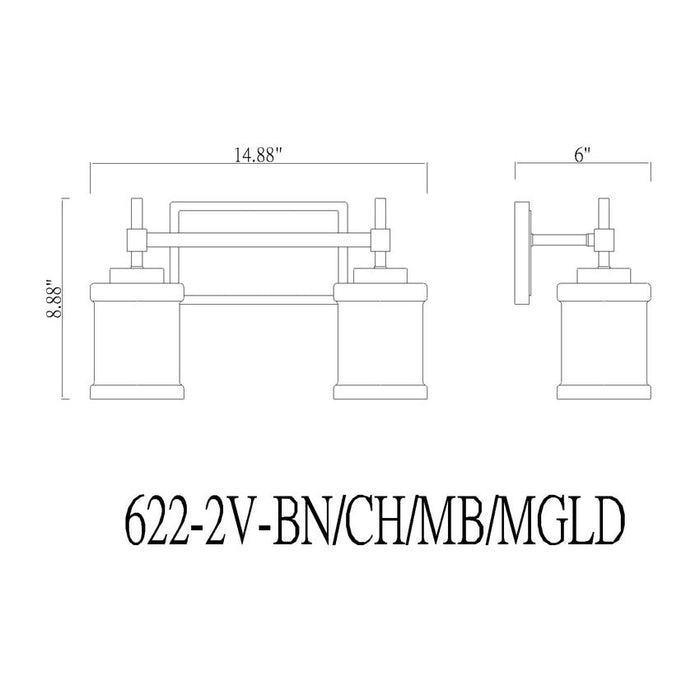Z-Lite Cadoc Vanity Chrome 2 Light 622-2V-CH | theLightShop