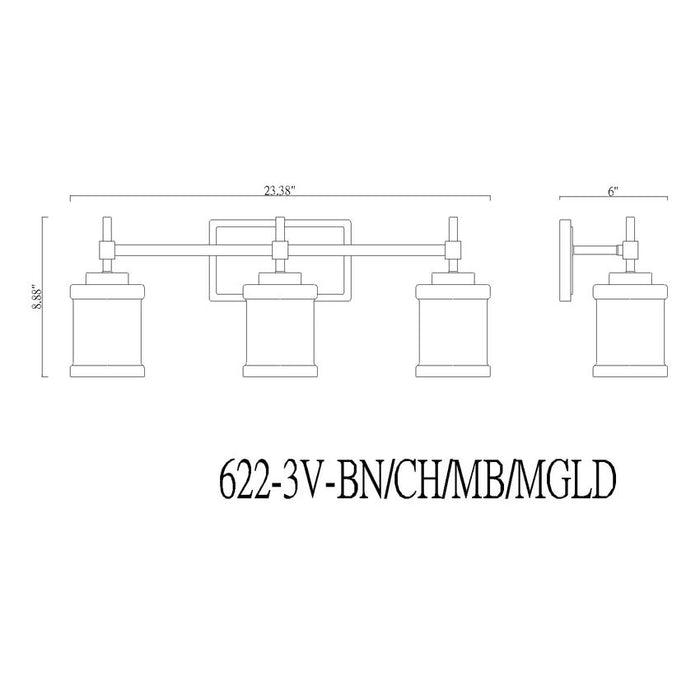 Z-Lite Cadoc Vanity Chrome 3 Light 622-3V-CH | theLightShop