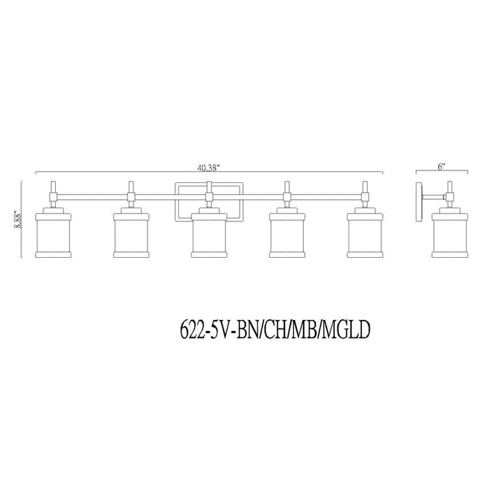 Z-Lite Cadoc Vanity Modern Gold 5 Light 622-5V-MGLD | theLightShop