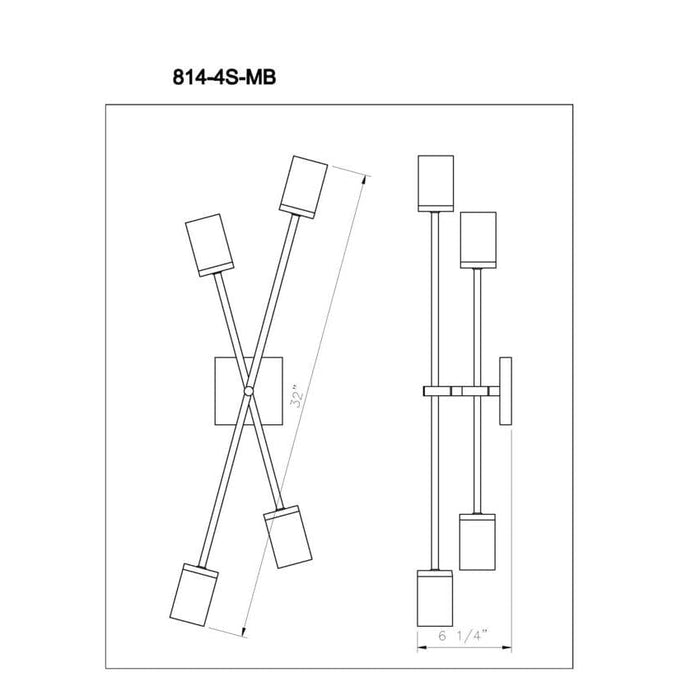 Z-Lite Calumet Matte Black Olde Brass Wall Sconce 814-4S-MB-OBR | theLightShop