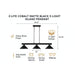 Z-Lite Cobalt Matte Black 3-Light Island Pendant dimensions infographic – 46.5” width, 15.75” height, 14” shade depth with adjustable rods and matte black finish