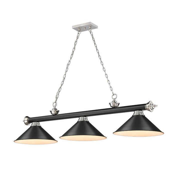 Z-Lite Cordon Matte Black Brushed Nickel 3 Light Billiard 2306-3MB-BN-MB15 | theLightShop