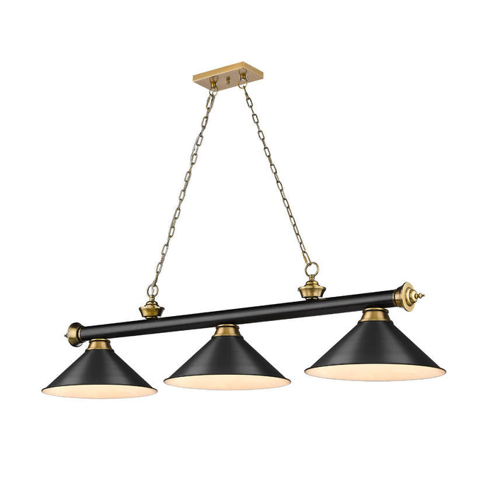Z-Lite Cordon Matte Black Rubbed Brass 3 Light Billiard 2306-3MB-RB-MB15 | theLightShop