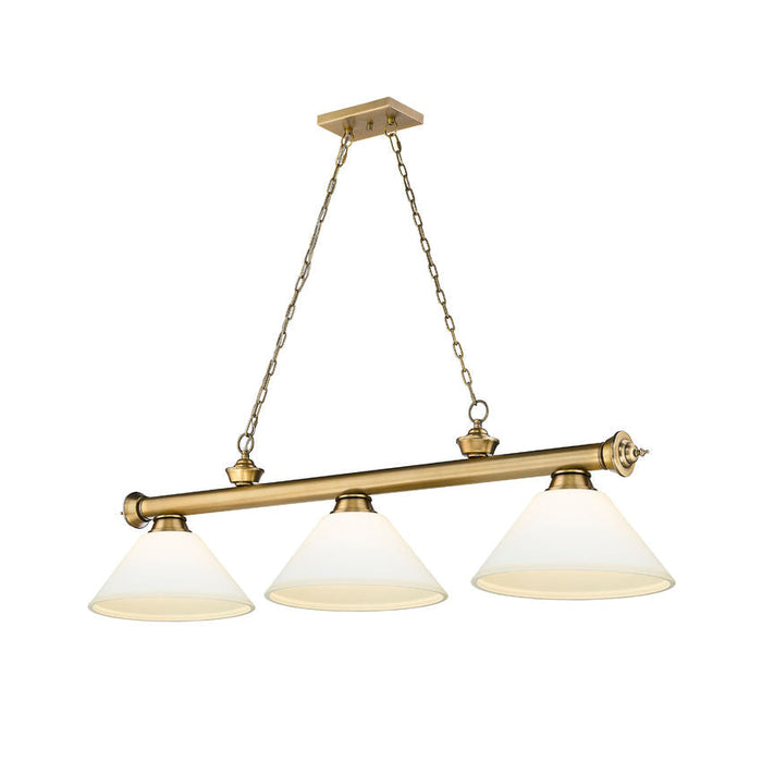 Z-Lite Cordon Rubbed Brass 3 Light Billiard 2306-3RB-AMO14 | theLightShop
