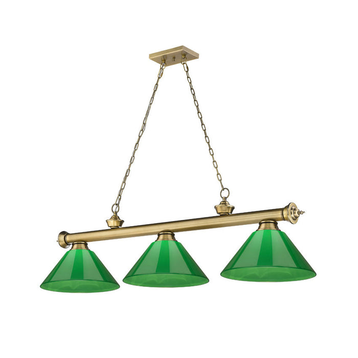 Z-Lite Cordon Rubbed Brass 3 Light Billiard 2306-3RB-PGR | theLightShop