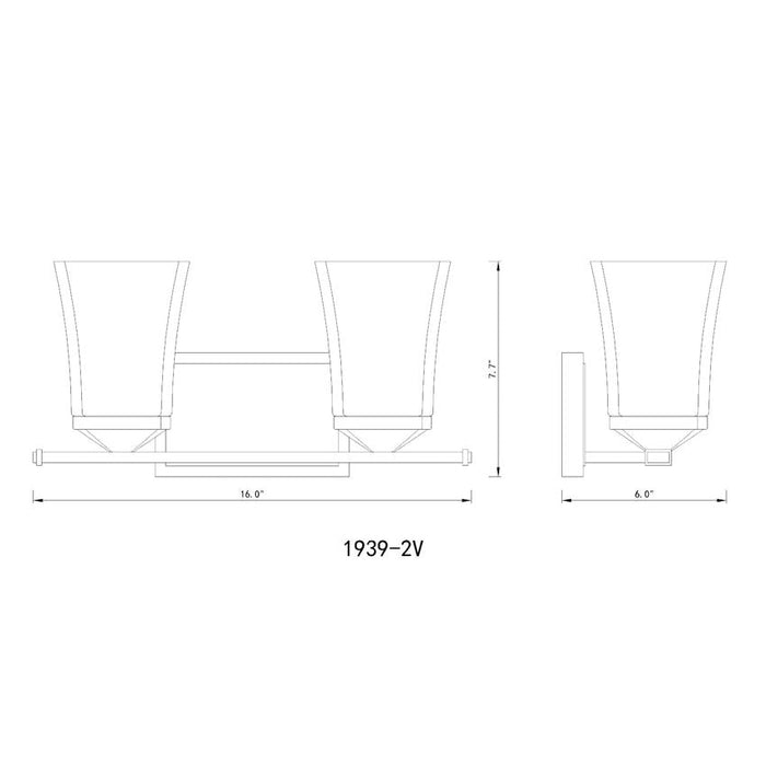 Z-Lite Darcy Matte Black 2 Light Vanity 1939-2V-MB | theLightShop