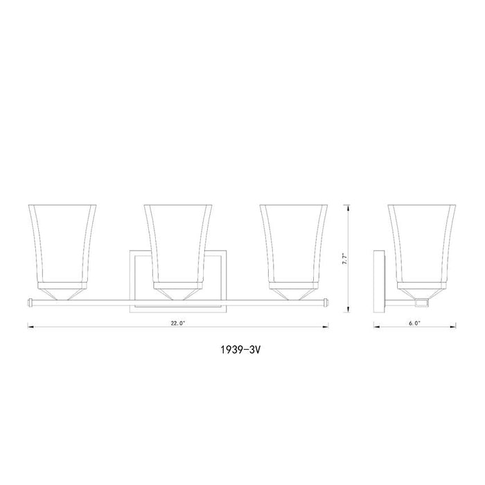 Z-Lite Darcy Matte Black 3 Light Vanity 1939-3V-MB | theLightShop