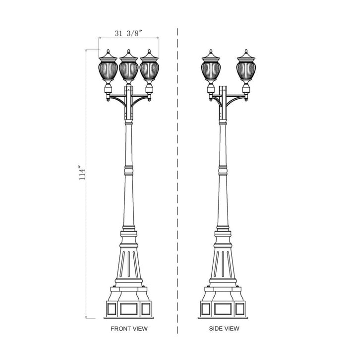 Z-Lite Davina Outdoor Post Mounted Fixture Black 3 Light 5016PHMR-3-564P-BK | theLightShop