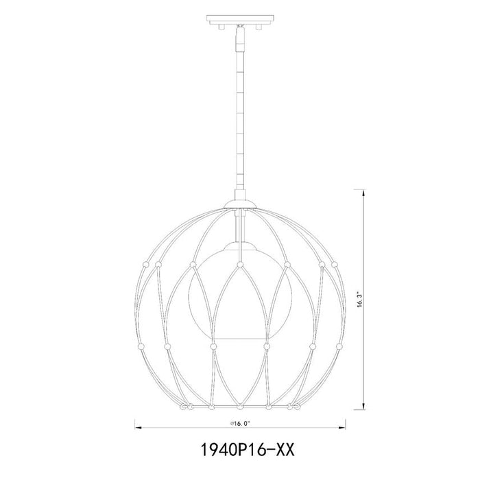 Z-Lite Elle Matte Black 1 Light Pendant 1940P16-MB | theLightShop