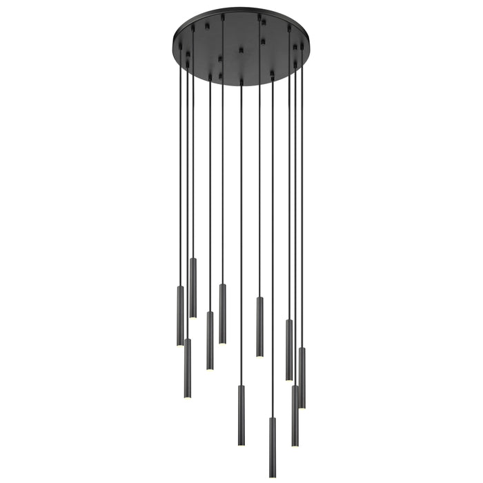 Z-Lite Forest 11 Light LED Round Pendant - Matte Black - 12’’