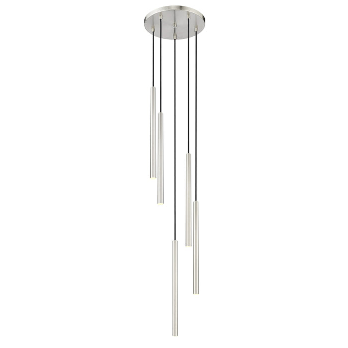 Z-Lite Forest 5 Light LED Round Pendant - Brushed Nickel - 24’’