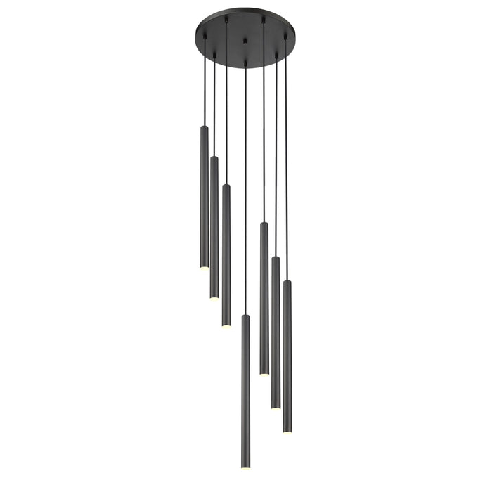 Z-Lite Forest 7 Light LED Round Pendant - Matte Black - 24’’