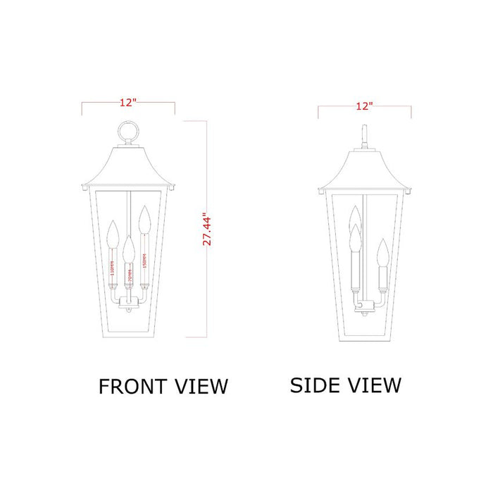 Z-Lite Gannon Outdoor Pendant Black 3 Light 5008CHXL-BK | theLightShop