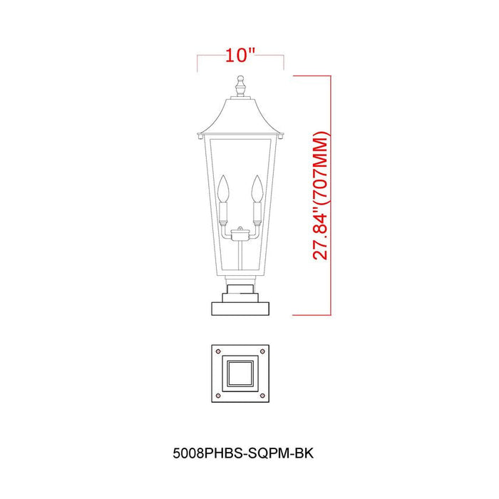 Z-Lite Gannon Outdoor Pier Mounted Fixture Black 3 Light 5008PHBS-SQPM-BK | theLightShop