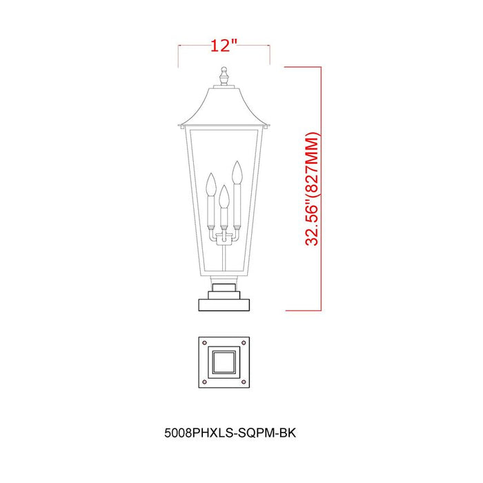 Z-Lite Gannon Outdoor Pier Mounted Fixture Black 3 Light 5008PHXLS-SQPM-BK | theLightShop