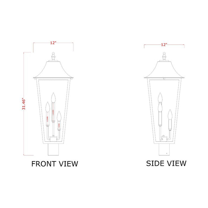 Z-Lite Gannon Outdoor Post Mount Fixture Black 3 Light 5008PHXLR-BK | theLightShop