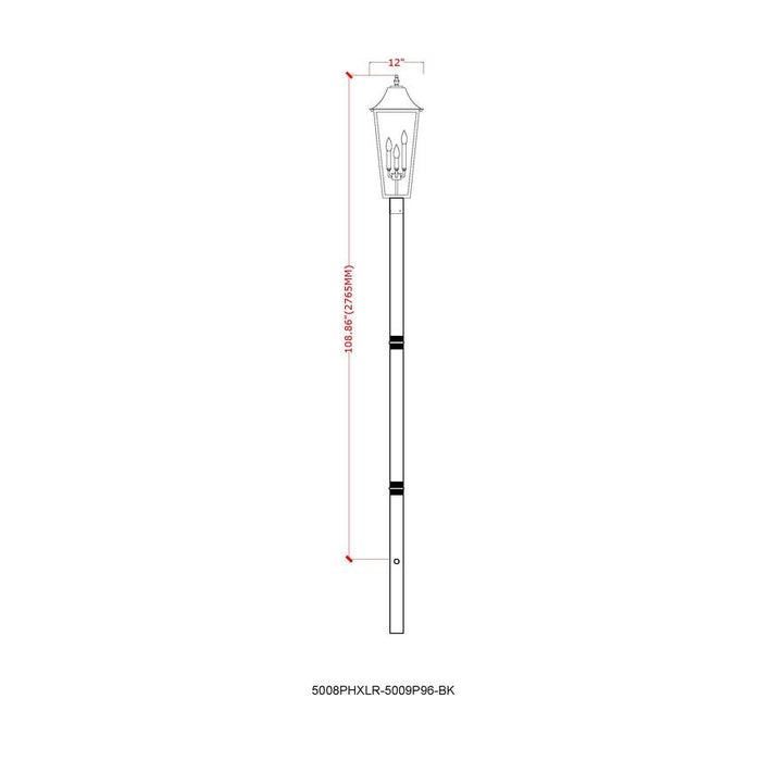 Z-Lite Gannon Outdoor Post Mounted Fixture Black 3 Light 5008PHXLR-5009P96-BK | theLightShop
