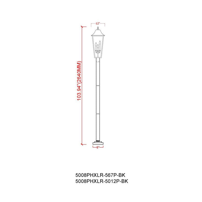 Z-Lite Gannon Outdoor Post Mounted Fixture Black 3 Light 5008PHXLR-5012P-BK | theLightShop