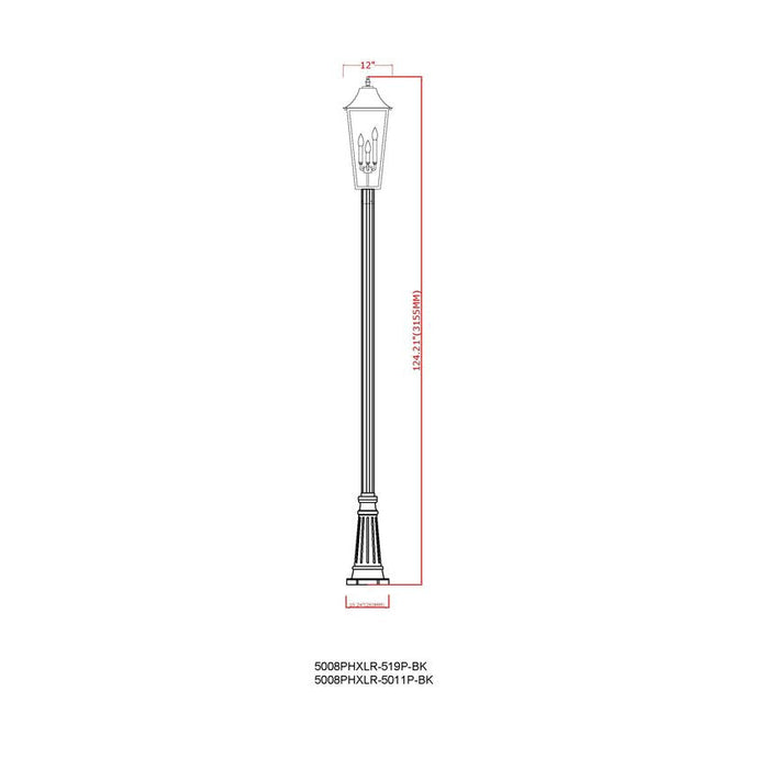 Z-Lite Gannon Outdoor Post Mounted Fixture Black 3 Light 5008PHXLR-519P-BK | theLightShop