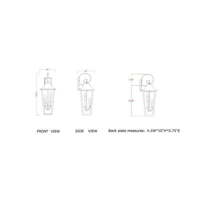 Z-Lite Gannon Outdoor Wall Sconce Black 3 Light 5008B-BK | theLightShop