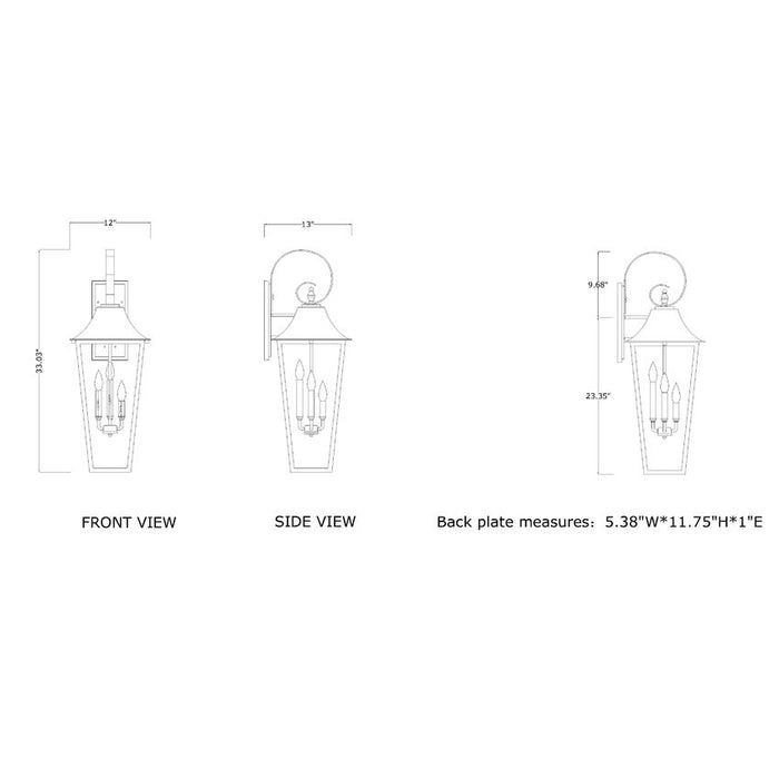 Z-Lite Gannon Outdoor Wall Sconce Black 3 Light 5008XL-BK | theLightShop