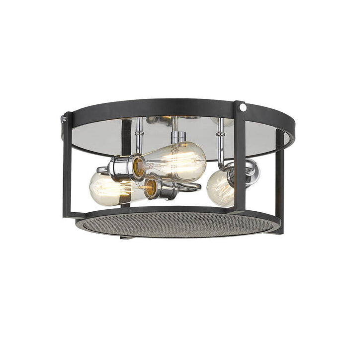 Z-Lite Halcyon 3 Light Flushmount - Matte Black + Chrome