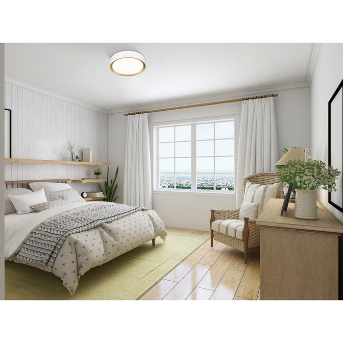 Z-Lite Kawan Flushmount Matte White Modern Gold LED 1 Light 12 Inch 1014F12-MW-MGLD-LED | theLightShop