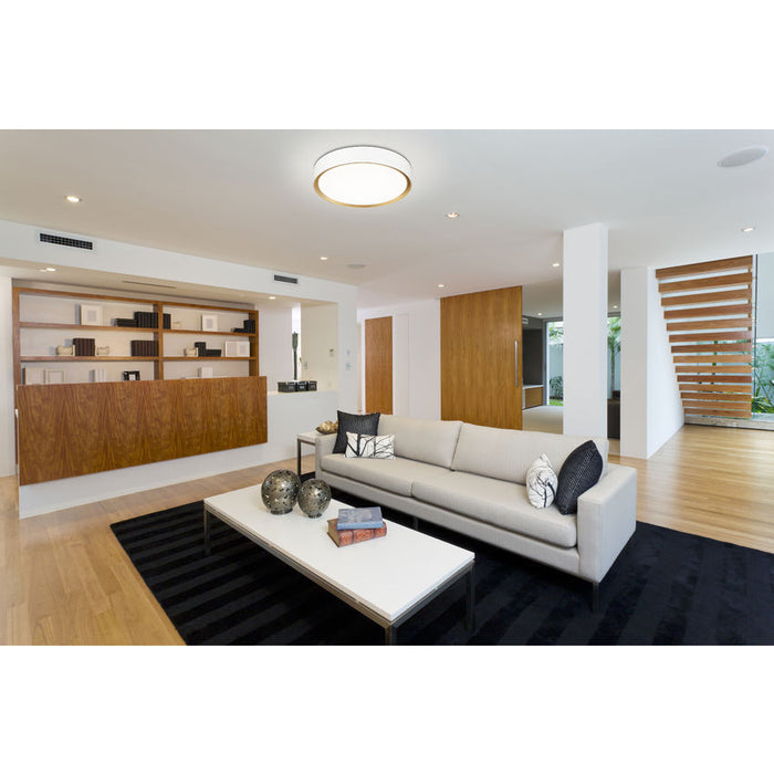 Z-Lite Kawan Flushmount Matte White Modern Gold LED 1 Light 16 Inch 1014F16-MW-MGLD-LED | theLightShop