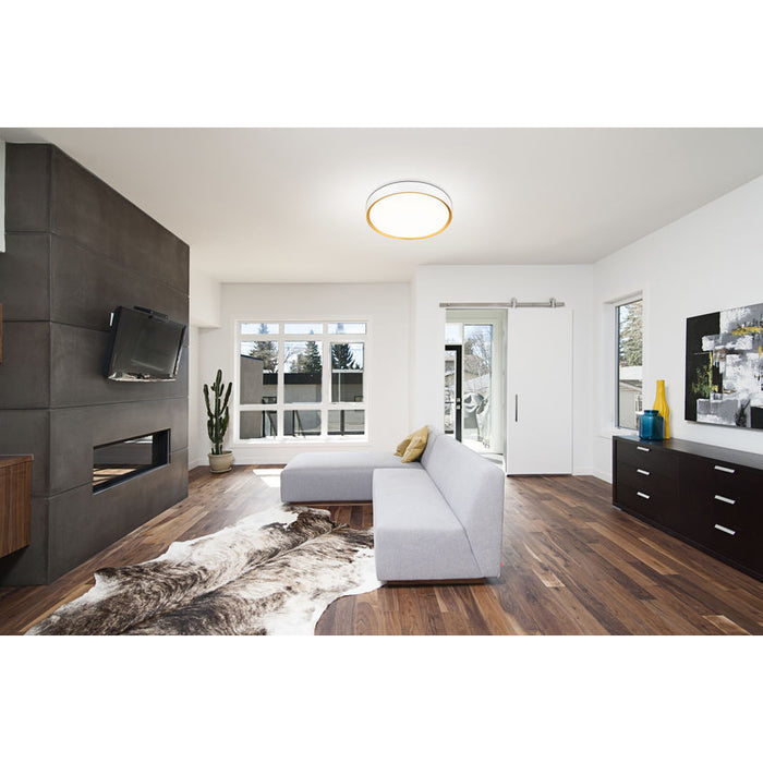Z-Lite Kawan Flushmount Matte White Modern Gold LED 1 Light 20 Inch 1014F20-MW-MGLD-LED | theLightShop