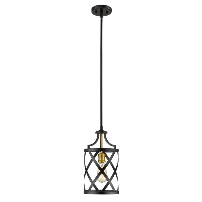 Z-Lite Malcalester Matte Black Olde Brass Mini-Pendant 481MP-MB-OBR | theLightShop
