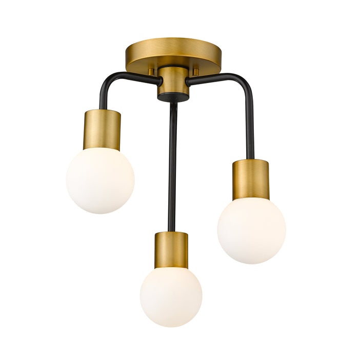 Z-Lite Neutra Matte Black Foundry Brass Semi-Flushmount 621-3SF-MB-FB | theLightShop