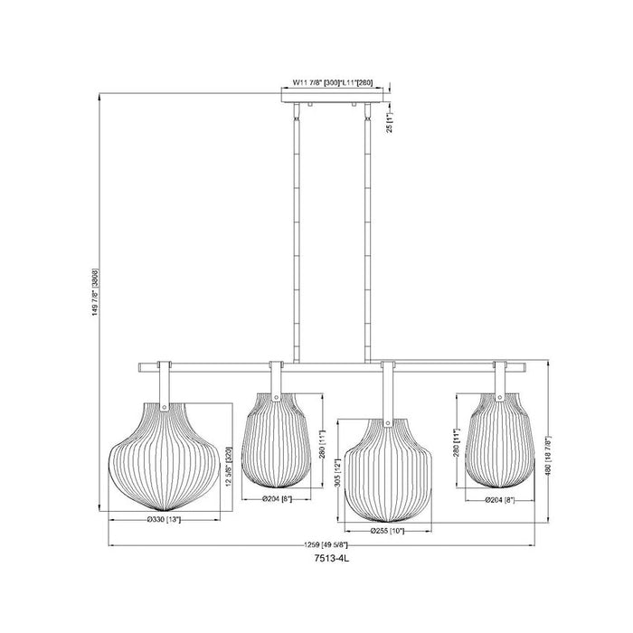 Z-Lite Newbury Linear Chandelier Matte Black 4 Light 7513-4L-MB | theLightShop