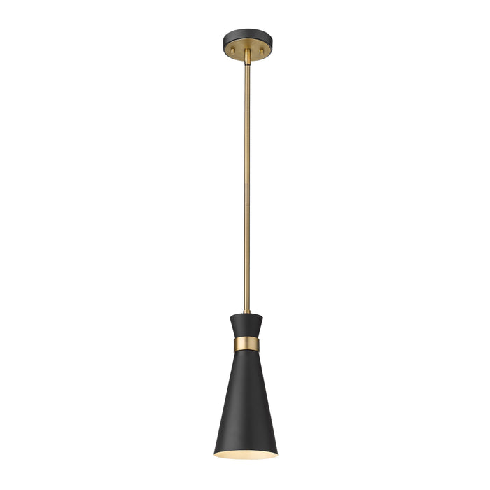 Z-Lite Soriano Matte Black Heritage Brass Mini-Pendant 728MP-MB-HBR | theLightShop