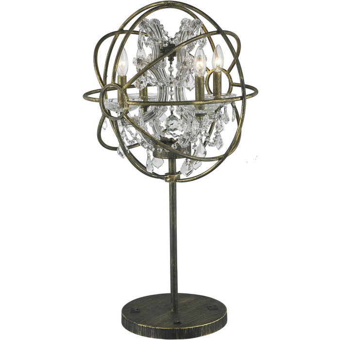 Armillary Antique Bronze Clear Crystal 4 Light Table Lamp - Table Lamps