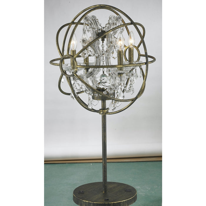 Armillary Antique Bronze Clear Crystal 4 Light Table Lamp - Table Lamps
