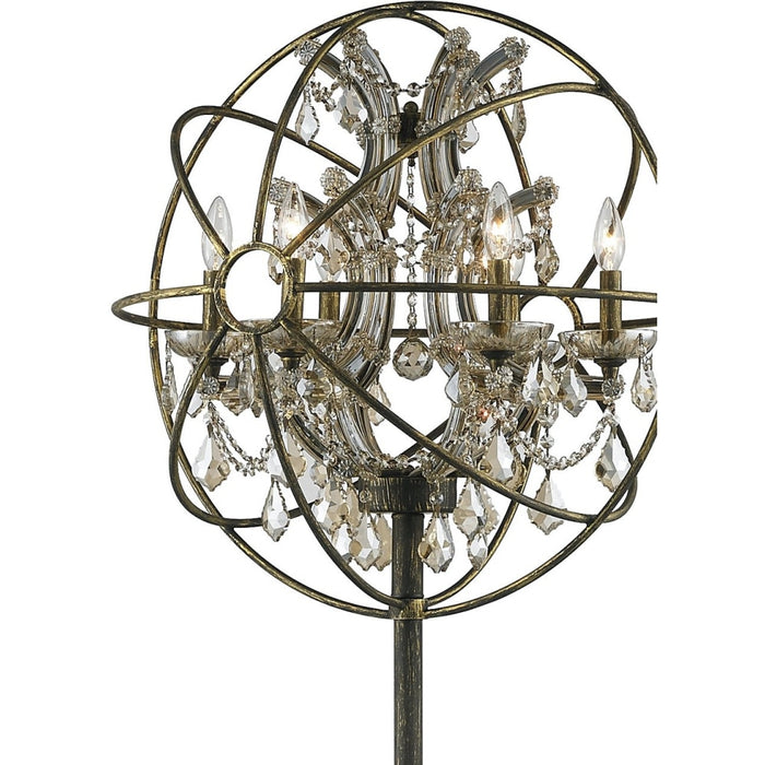Armillary Antique Bronze Golden Teak Crystal 6 Light Table Lamp - Table Lamps