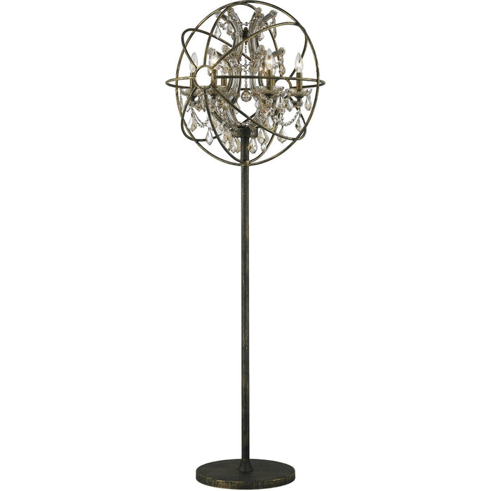 Armillary Antique Bronze Golden Teak Crystal 6 Light Table Lamp - Table Lamps