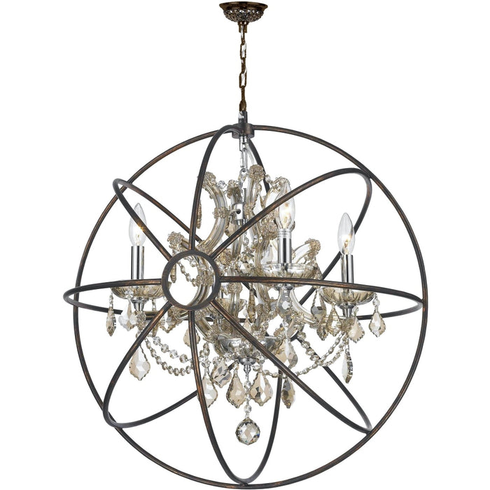 Armillary Dark Bronze Golden Teak Crystal 4 Light Chandelier - Chandeliers