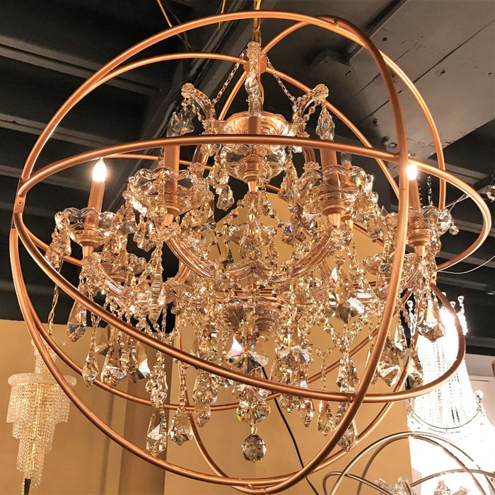 Armillary Matte Gold Golden Teak Crystal 13 Light Chandelier - Chandeliers
