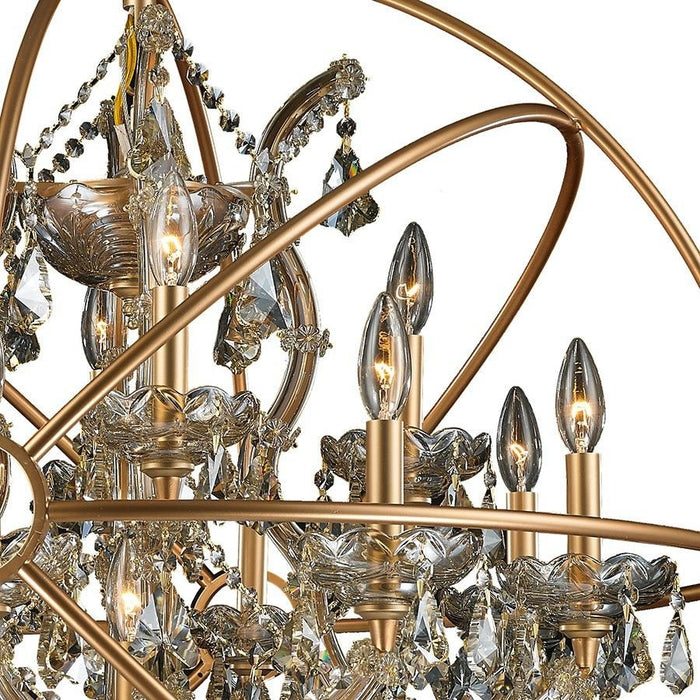 Armillary Matte Gold Golden Teak Crystal 13 Light Chandelier - Chandeliers