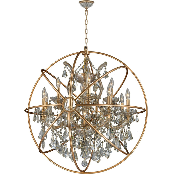 Armillary Matte Gold Golden Teak Crystal 13 Light Chandelier - Chandeliers
