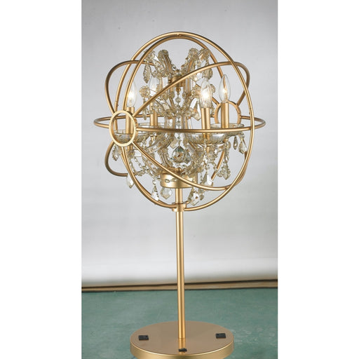 Armillary Matte Gold Golden Teak Crystal 4 Light Table Lamp - Table Lamps