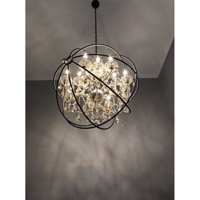 Armillary Polished Chrome Golden Teak Crystal 13 Light Chandelier - Chandeliers