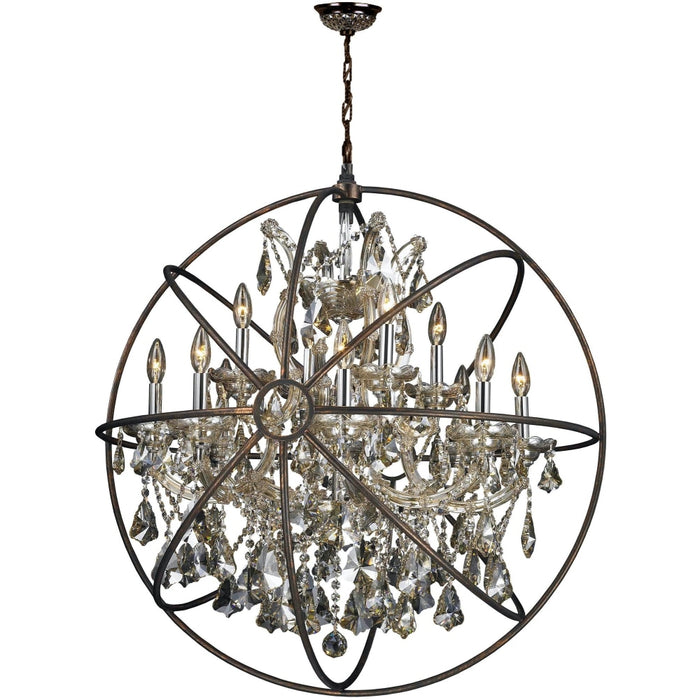 Armillary Polished Chrome Golden Teak Crystal 13 Light Chandelier - Chandeliers