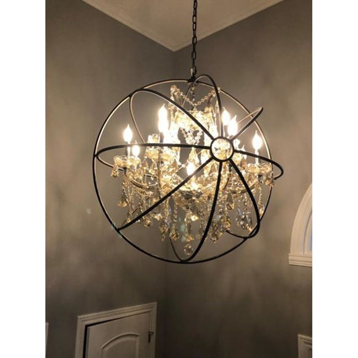 Armillary Polished Chrome Golden Teak Crystal 13 Light Chandelier - Chandeliers