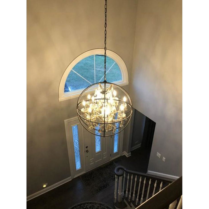 Armillary Polished Chrome Golden Teak Crystal 13 Light Chandelier - Chandeliers