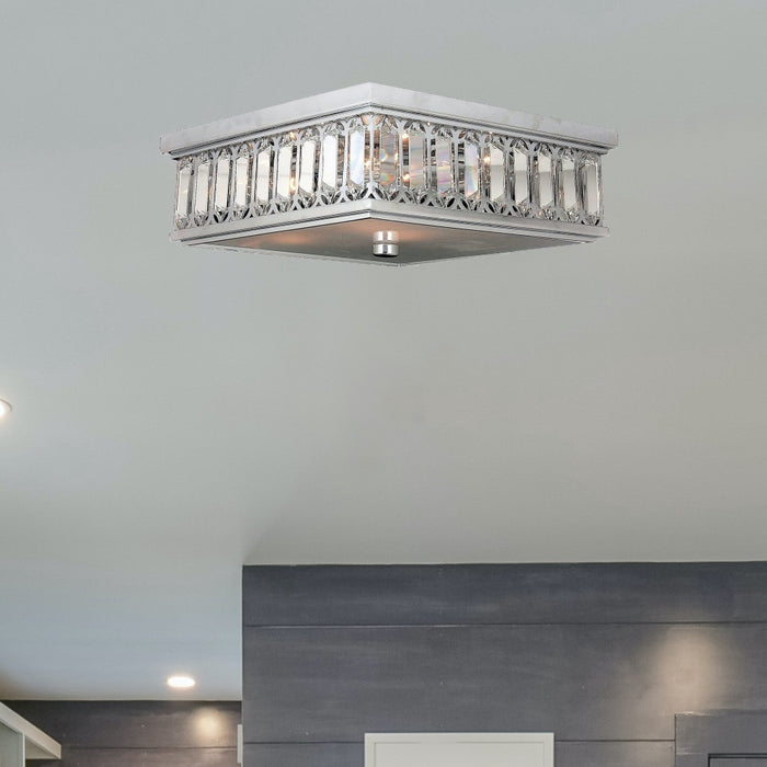 Athens Polished Chrome Clear Crystal 6 Light Flushmount - Flushmounts