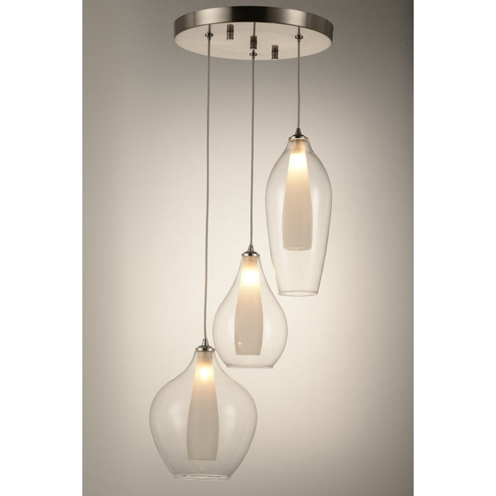 Botella Matte Nickel Clear Glass 3 Light Halogen Pendant - Pendants